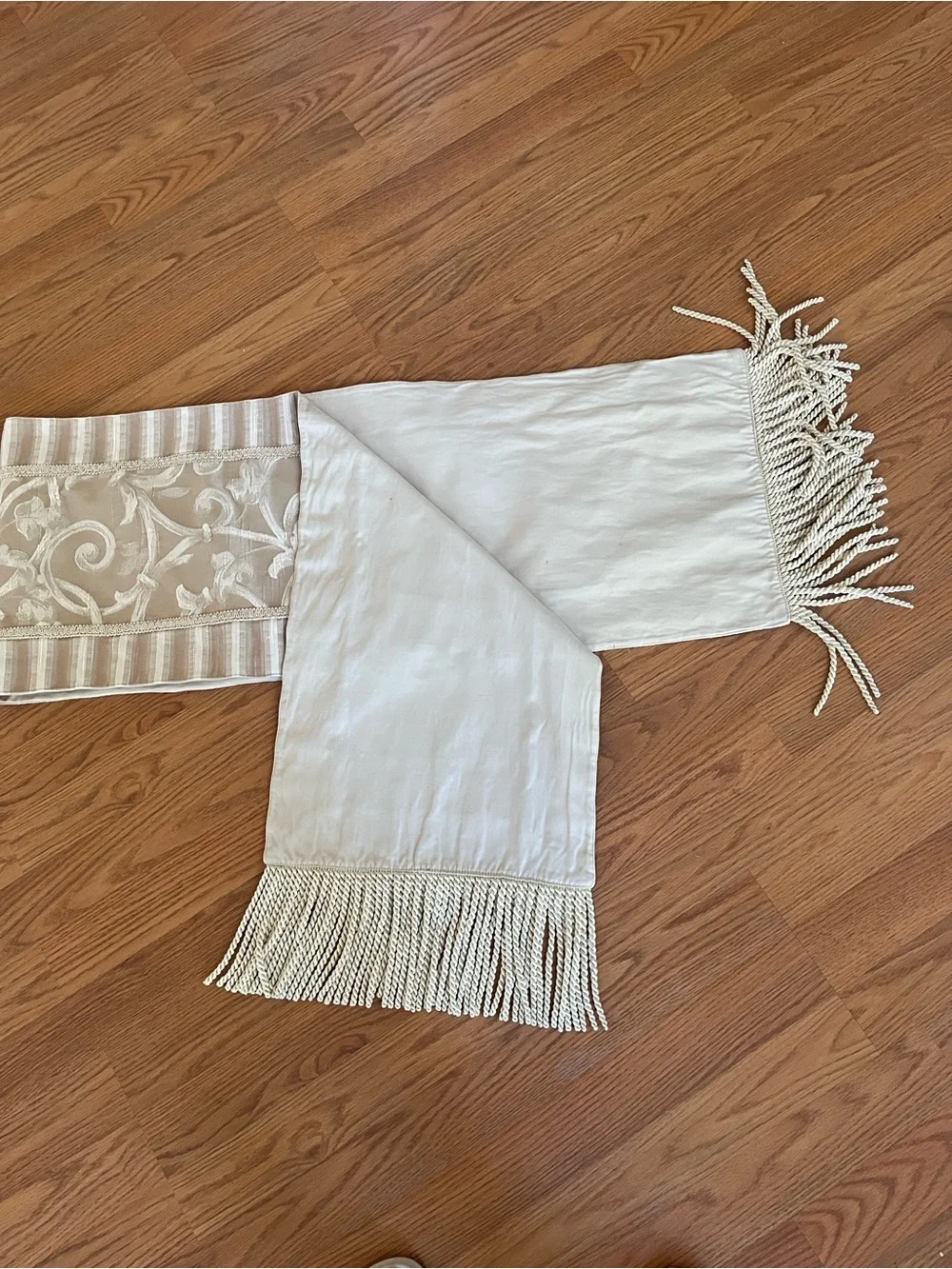Damask table runner fringe edge design 13” x 80”